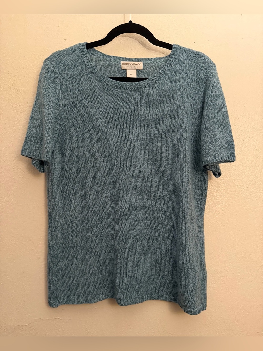Drapers and Damon’s size PL Short Sleeve Knit Top in Heathered Aqua